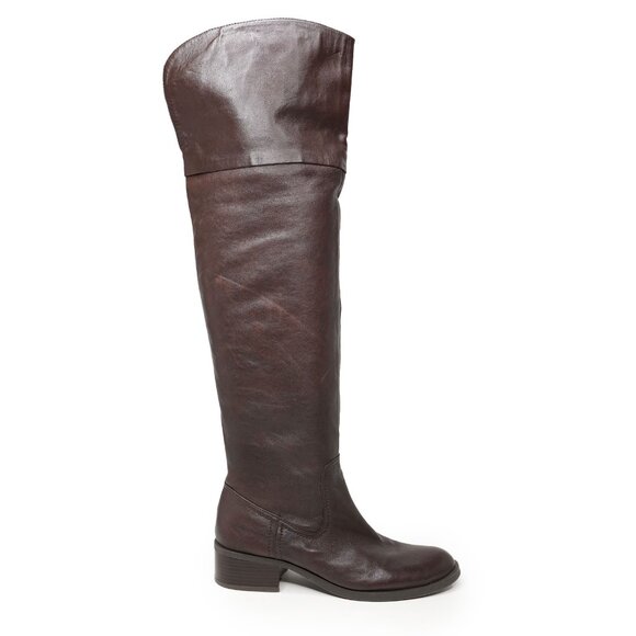 Jessica Simpson Cobra Brown Leather Over Knee Boots Fold Down Cuff Classic - Picture 2 of 14